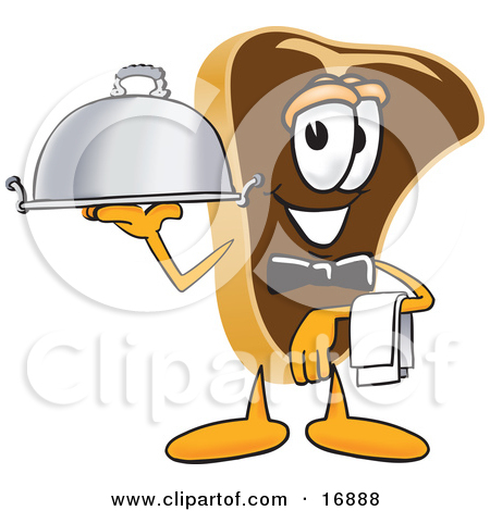     Mascot Cartoon Character Serving A Dinner Platter While Waiting Tables