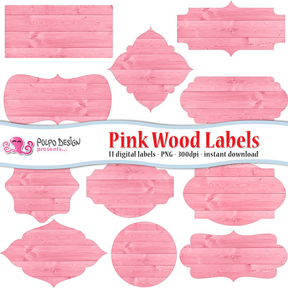 Pink Wood Digital Labels Clip Art  Commercial   Personal Use  Instant    