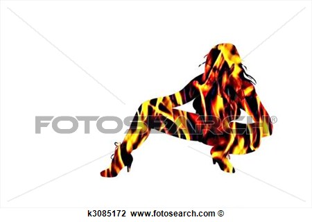 Sexy Female On Fire With Flames Silhouette With Legs And High Heeled