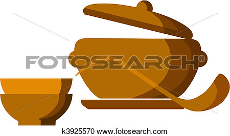 Soup Pot With Bowls And Spoon