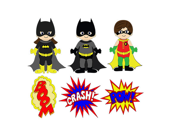 Superhero Batman Bat Girl Robin Digital Clipart By 641digital