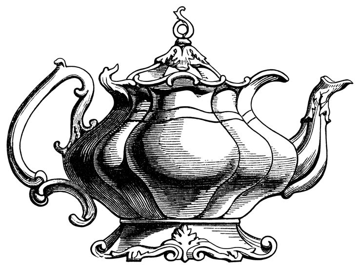 Tea Pot Illustration Vintage Teapot Clipart Black And White Graphics