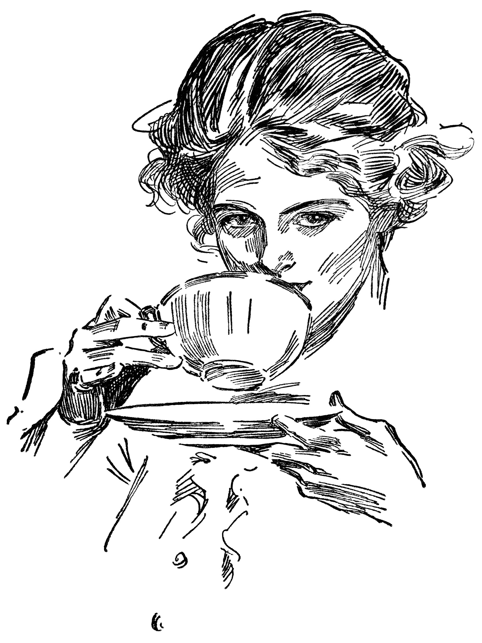 Tea Tea Time Graphics Vintage Lady Clip Art Black And White Clipart