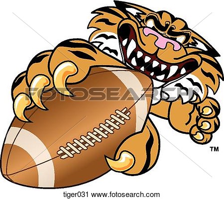Tiger Holding Football With Angry Face Tiger031 Toons4biz Clip Art