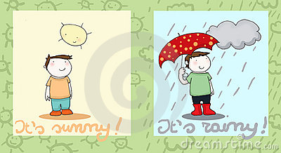An Illustration Featuring 2 Weather Clip Art Images   Rainy And Sunny