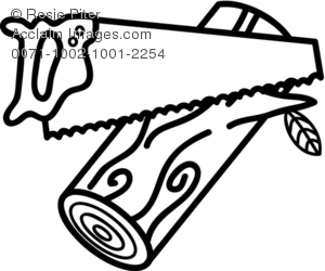 Black And White Clip Art Of A Hand Saw Sawing A Piece Of Wood  The
