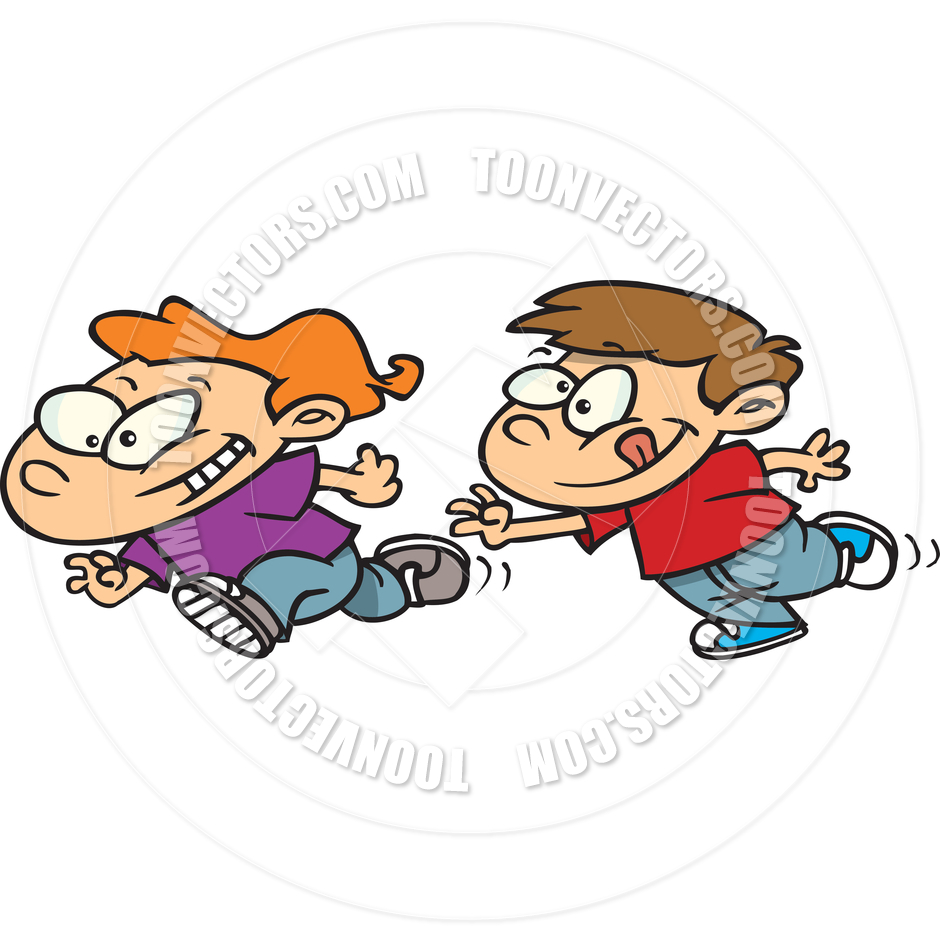 Cartoon Kids Playing Tag By Ron Leishman   Toon Vectors Eps  12616