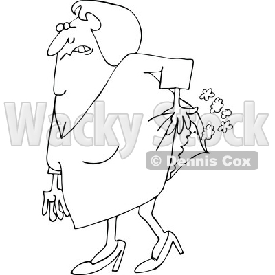 Cartoon Of An Outlined Old Lady Passing Gas   Royalty Free Vector