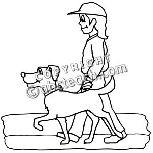 Clip Art  Child Walking A Doy  B W    Child Doing Chore   Child And