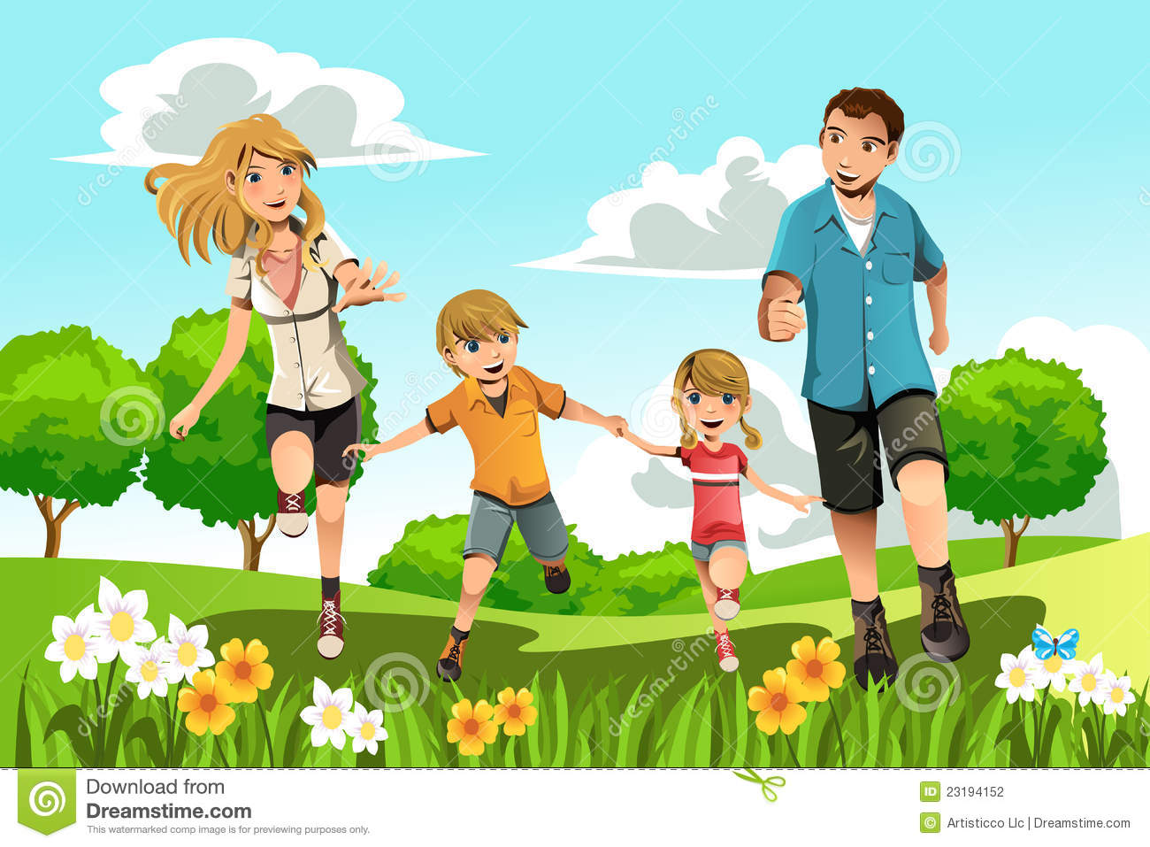 Family Running In Park Stock Photography   Image  23194152