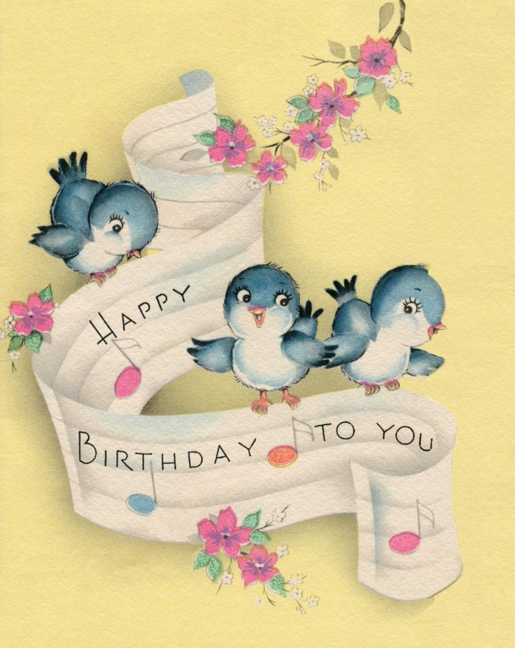 Happy Birthday Bluebirds Vintage Card   Clipart   Pinterest