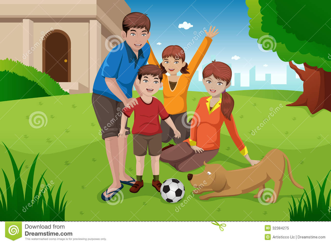Happy Family With Pets Royalty Free Stock Photo   Image  32384275