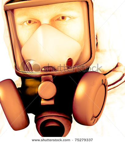 Hazmat Helmet And Gas Mask Closeup  Original Illustration   Clipart
