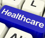 Healthcare Key In Blue Showing Online Health Care Stock Illustration