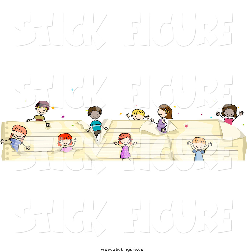 Larger Preview  Clip Art Of A Border Of Doodled Kids On Ruled School    