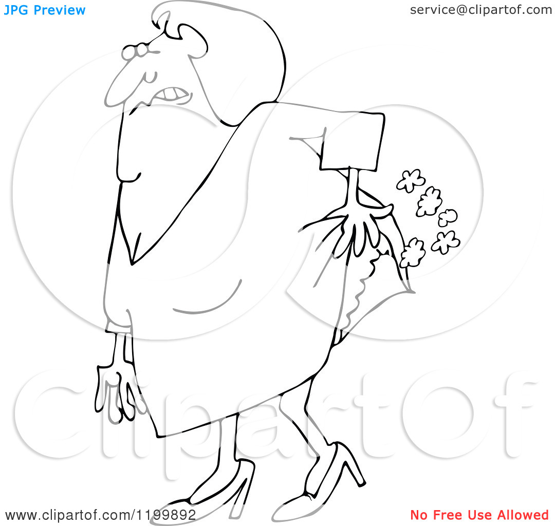 Outlined Old Lady Passing Gas   Royalty Free Vector Clipart By Djart