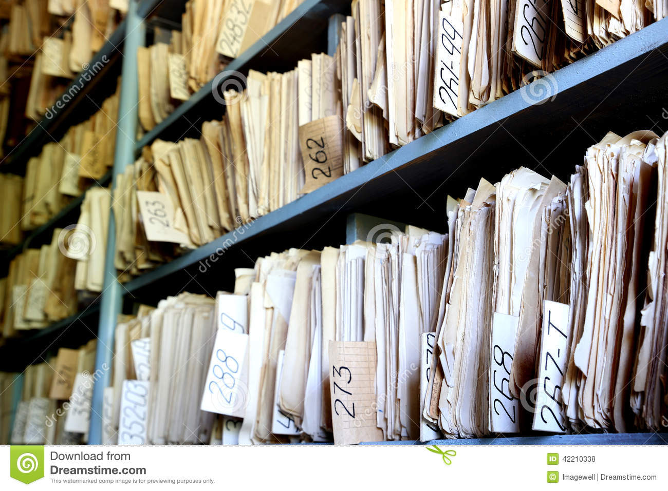 Shelves Full Of Files In A Messy Old Fashioned Archive