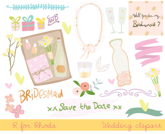 Wedding Clipart   Bridesmaid Diy Card   Printable Floral Clipart