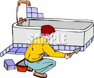 Boy Tiling A Bathroom   Royalty Free Clipart Picture