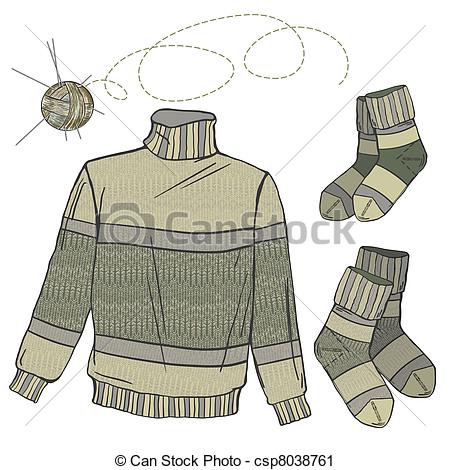 Clip Art Of Wool Sweater And Socks   Warm Woolen Clothes Sweater    