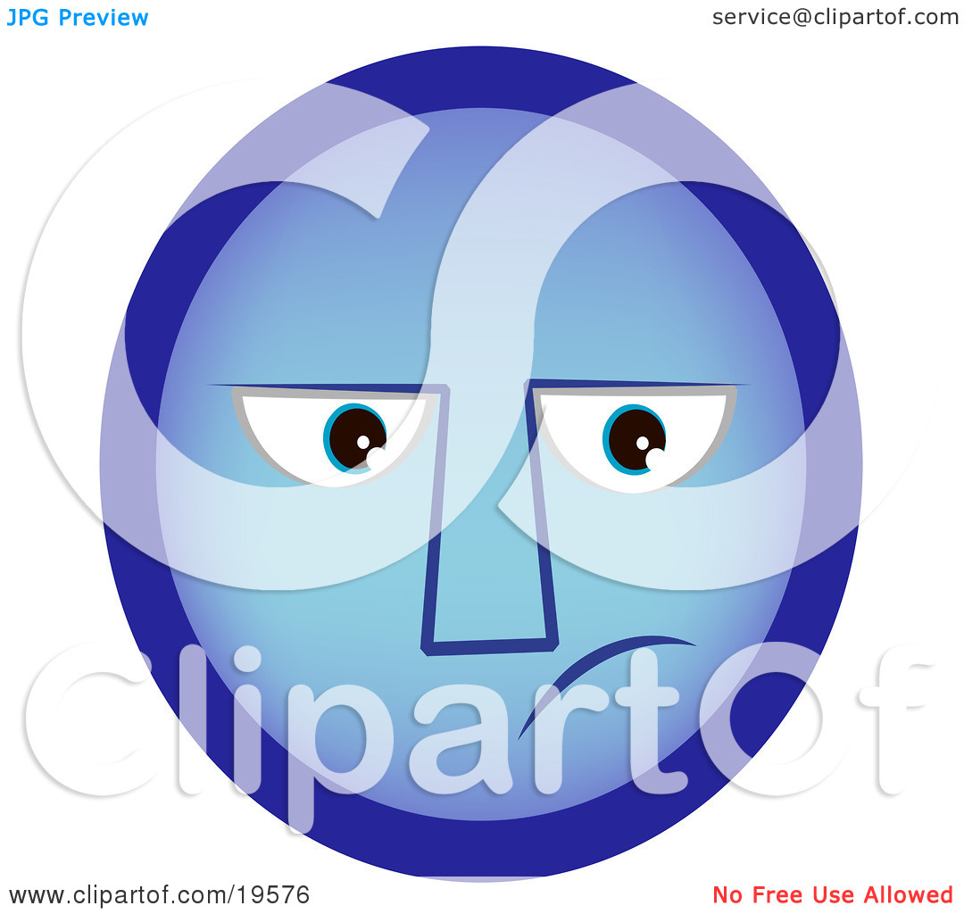 Clipart Illustration Of A Sad Blue Smiley Face With The Blues By Geo