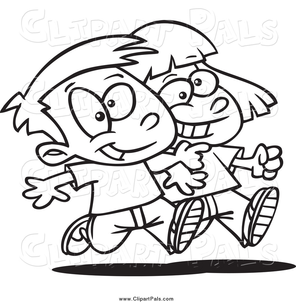 Larger Preview  Pal Clipart Of A Black And White Boy And Girl Walking