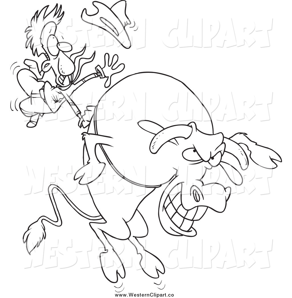 Vector Clip Art Of A Black And White Cowboy Riding A Giant Bull By Ron    