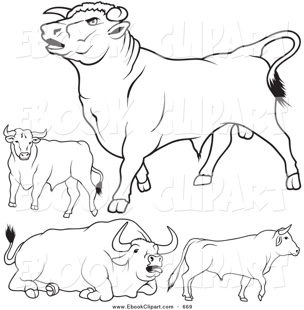 Vector Clip Art Of A Digital Set Of Black And White Bull Outlines By