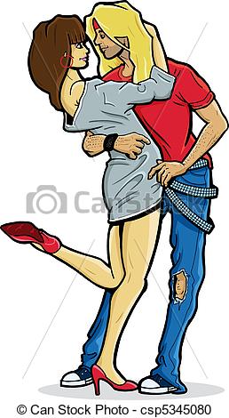 Vector Clipart Of 1980s Style Teenagers In A Loving   Teenagers In A    