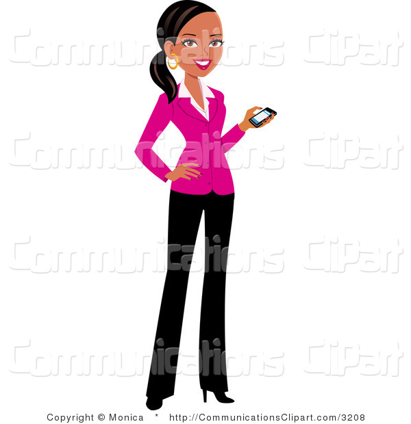 Vector Communication Clipart Of A Black Business Woman Holding Cell