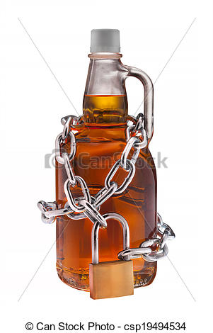 Alcohol Abuse Concept   Background With Bottle Of Bourbon Padlocked    