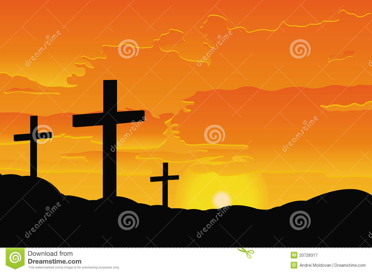 Biblical Crosses On The Hill At Sunset Royalty Free Stock Photography    