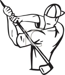 Black And White Cartoon Of A Golfer With A Golf Club In His Hand
