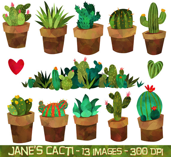 Cactus Clipart   Watercolor Cacti And Plants Download   Instant