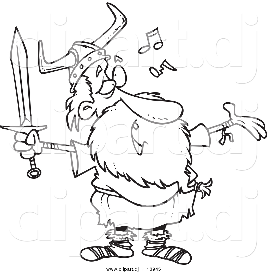 Cartoon Vector Clipart Of An Old Singing Viking Holding A Sword    