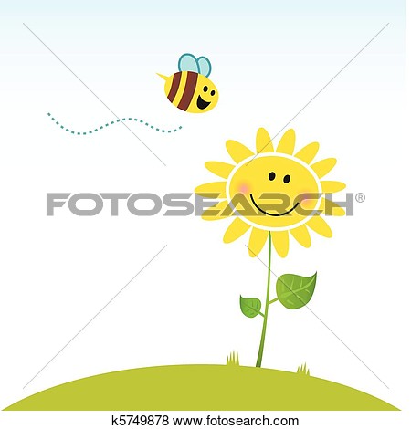 Clip Art   Happy Spring Flower With Bee   Fotosearch   Search Clipart