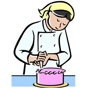 Clip Art Of A Woman Decorating A Cake