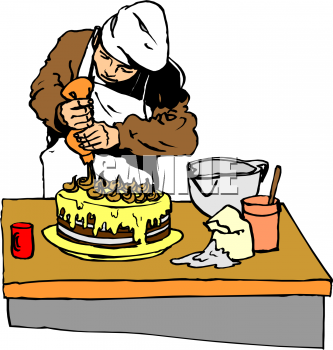 Clip Art Picture Of A Chef Decorating A Chocolate Layer Cake    