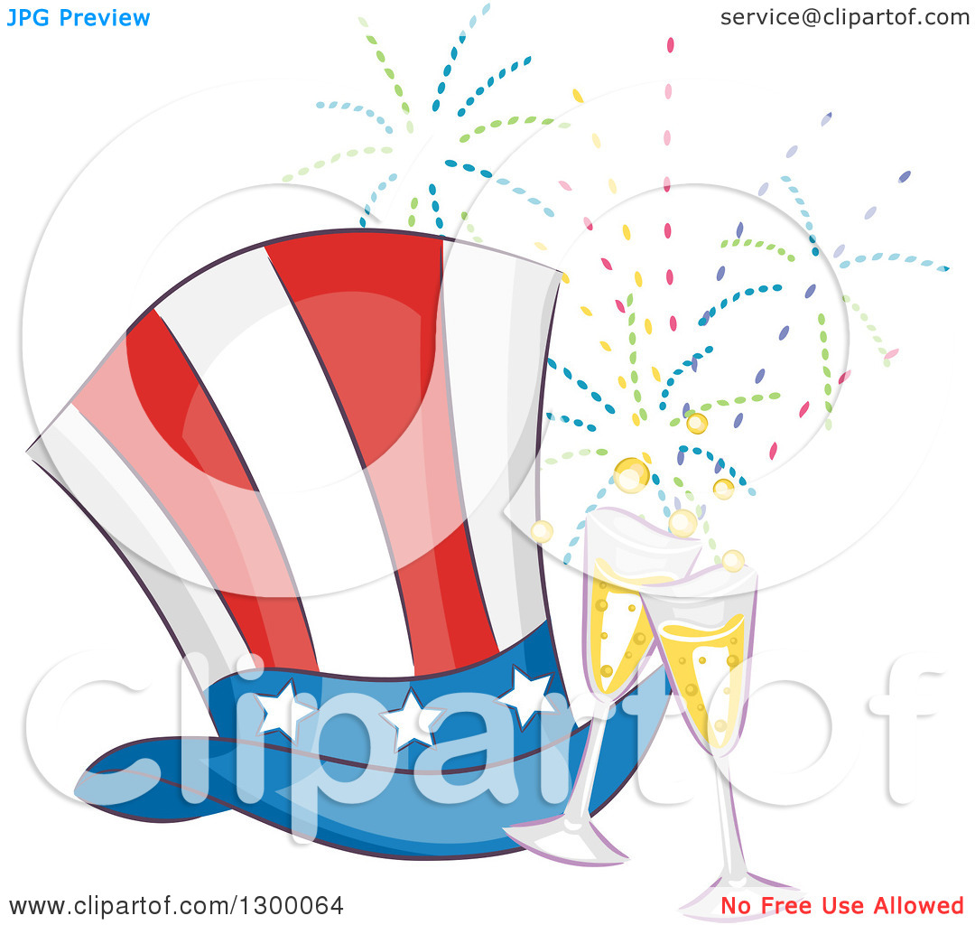Clipart Of A Patriotic American Top Hat With Champagne Glasses And