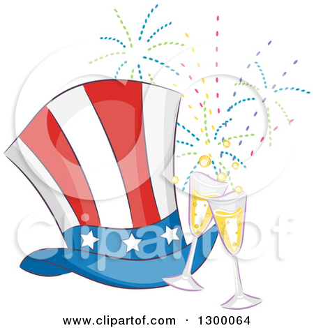 Clipart Of A Patriotic American Top Hat With Champagne Glasses And