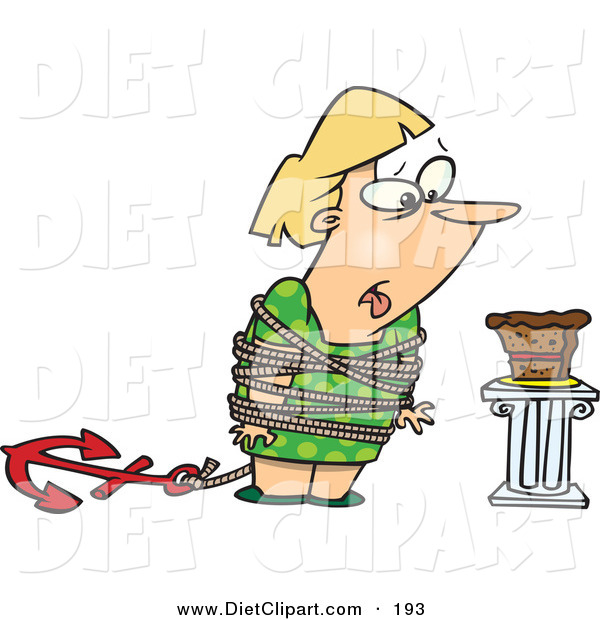Diet Clip Art Of A Cartoon Fat White Woman Tied Up Next To Cake By Ron