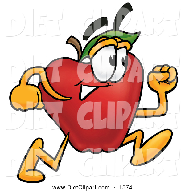 Diet Clip Art Of A Happy Red Apple Character Mascot Running In A Hurry