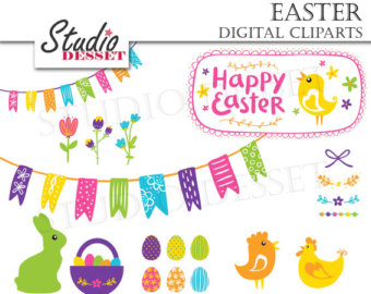 Easter Cliparts Spring Digital Clip Art Pack With Chicken Bunny Hen    