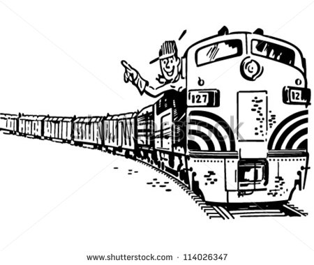 Engineer In Locomotive   Retro Clipart Illustration   114026347