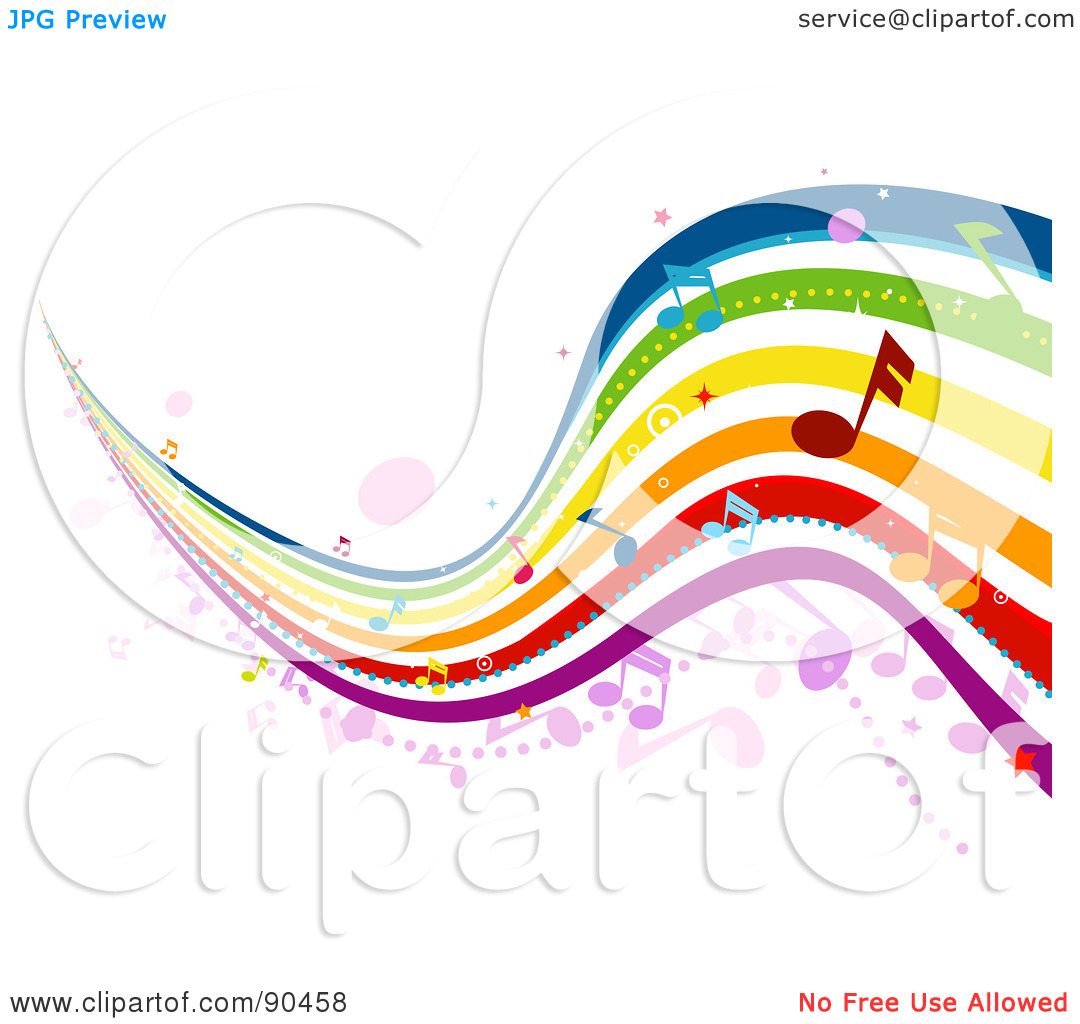 Free  Rf  Clipart Illustration Of A Wavy Musical Rainbow With Notes