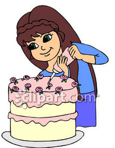Girl Decorating A Cake   Royalty Free Clipart Picture