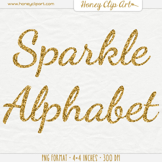 In Elegant Cursive   Fancy Glitter Lettering   Gold Sparkle Clipart