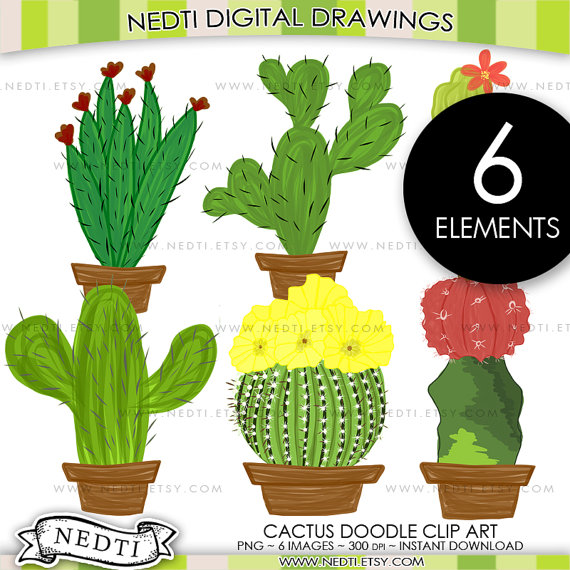 Items Similar To Cute Cactus Clip Art Set Succulent Plant Png Small