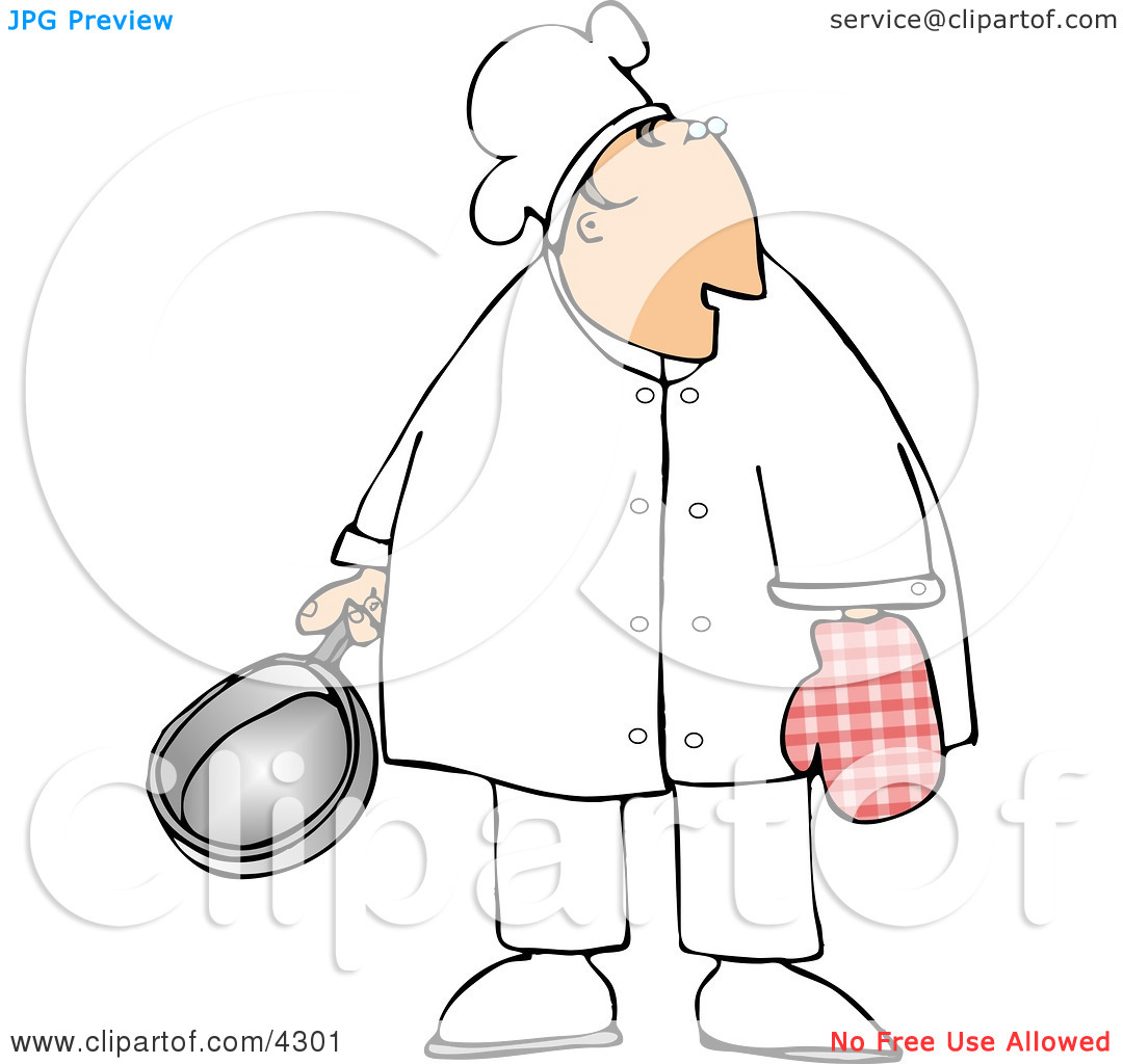 Male Chef Wearing An Oven Mitten And Holding A Cooking Pot Clipart By