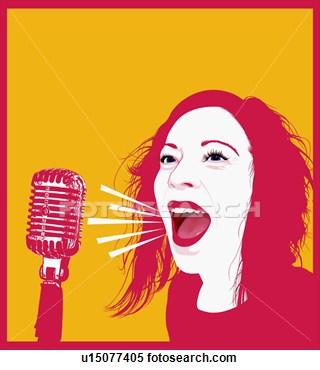 Of Woman Singing With An Old Fashioned Mic U15077405   Search Clipart    